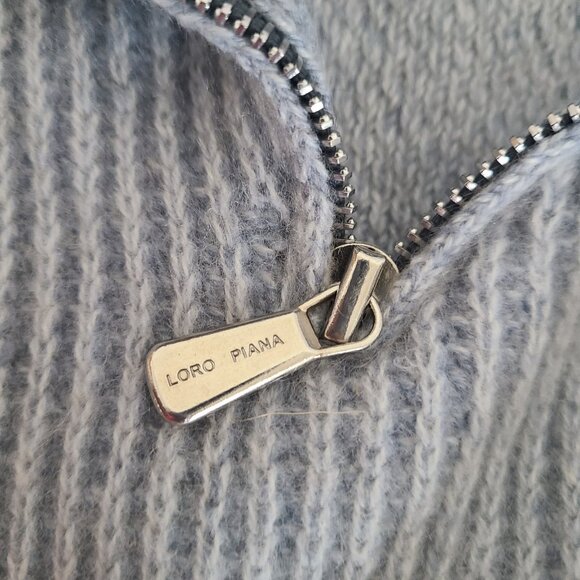 Loro Piana Men's 1/4 Quarter Zip Sweater Blue 100% Cashmere Size 52 - Picture 10 of 11